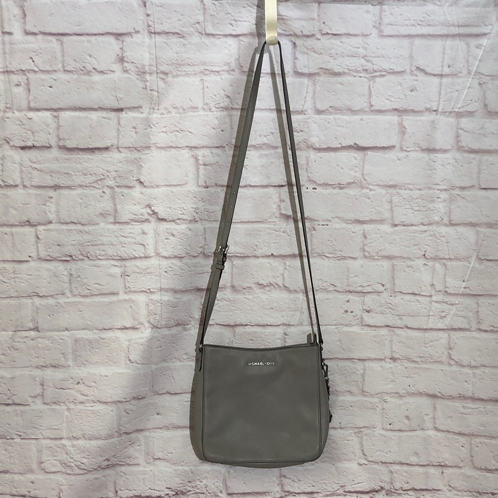 Michael Kors Slate Gray Pebbled Leather Crossbody Bag 12”x10”